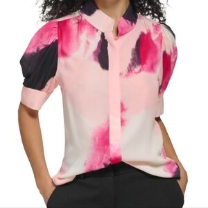 NWOT DKNY Women's Mock Neck Puffed Short Sleeve Top size Medium